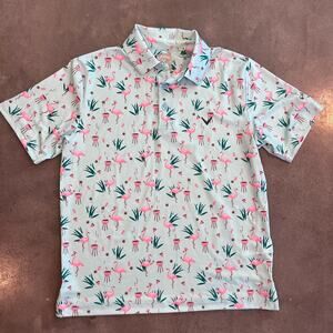 Callaway blue Flamingo pizza bbq Print polo golf shirt Youth boys Large NEW